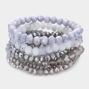 Gray Beaded 9 Piece Stacked Stretch Bracelets Statement Jewelry Accessor…